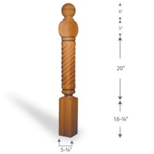 Cedar Rope Twist 6x6 Cedar Newel with Ball Top