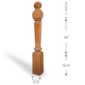 Cedar San Francisco Fluted 6x6 Cedar Newel with Ball Top